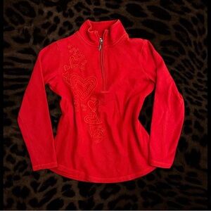 Coldwater Creek Red Half-Zip Heart-Embroidered quarterzip